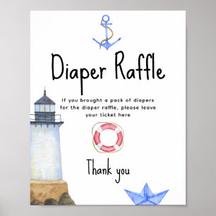 Watercolor lighthouse - Diaper Raffle game Poster