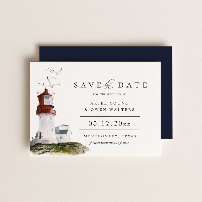 Watercolor Lighthouse Nautical Theme Save The Date Announcement (Creator Uploaded)