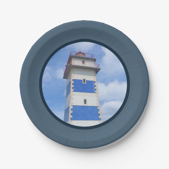Watercolor lighthouse paper plate (Front)