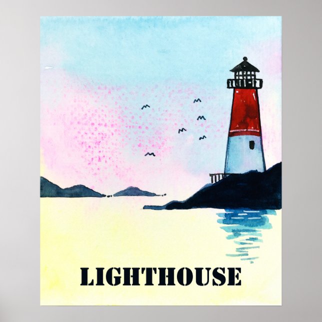 Watercolor Lighthouse Poster Wall Art Print (Front)