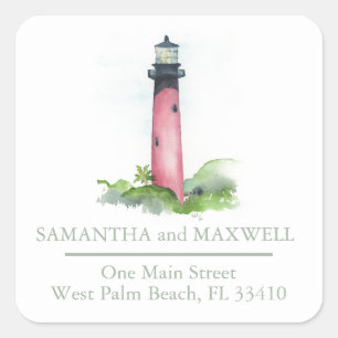 Watercolor Lighthouse Return Address Square Sticker