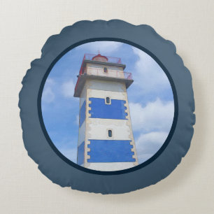 Watercolor lighthouse round pillow