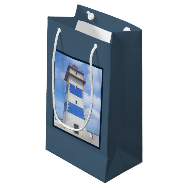 Watercolor lighthouse small gift bag (Front Angled)