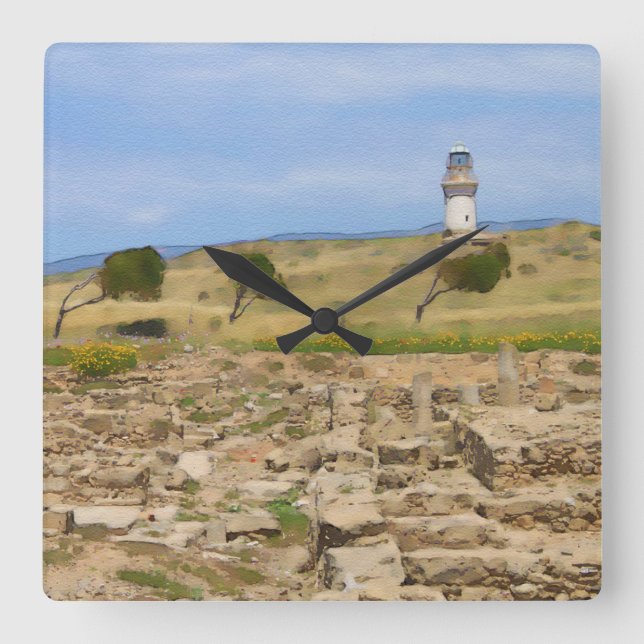 Watercolor lighthouse square wall clock (Front)