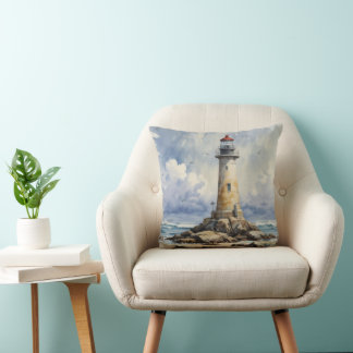 Watercolor Lighthouse Throw Pillow