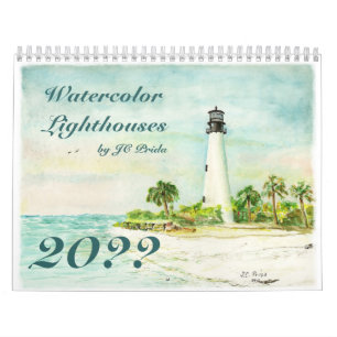 Watercolor Lighthouses by JC Prida Fine Art Calendar