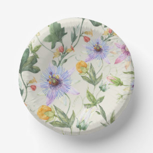Watercolor Lilac Botanical Flower & Fruit Pattern Paper Plate