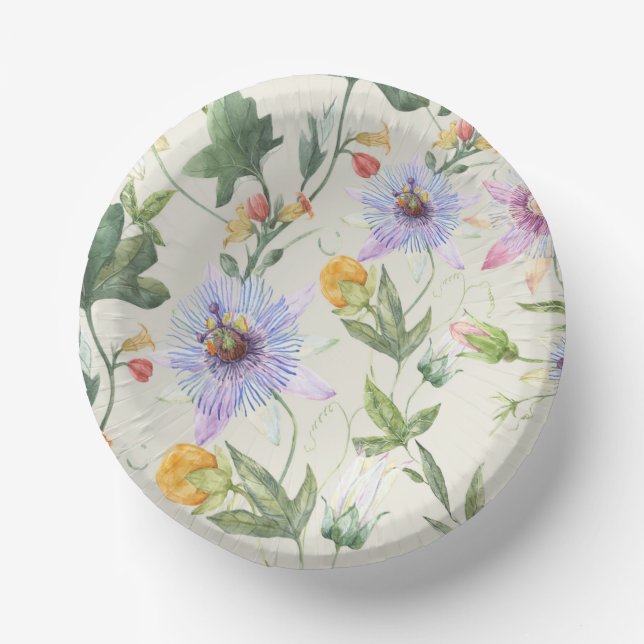 Watercolor Lilac Botanical Flower & Fruit Pattern Paper Plate (Front)
