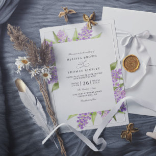 Watercolor Lilac Bouquet Floral QR Code Wedding Invitation
