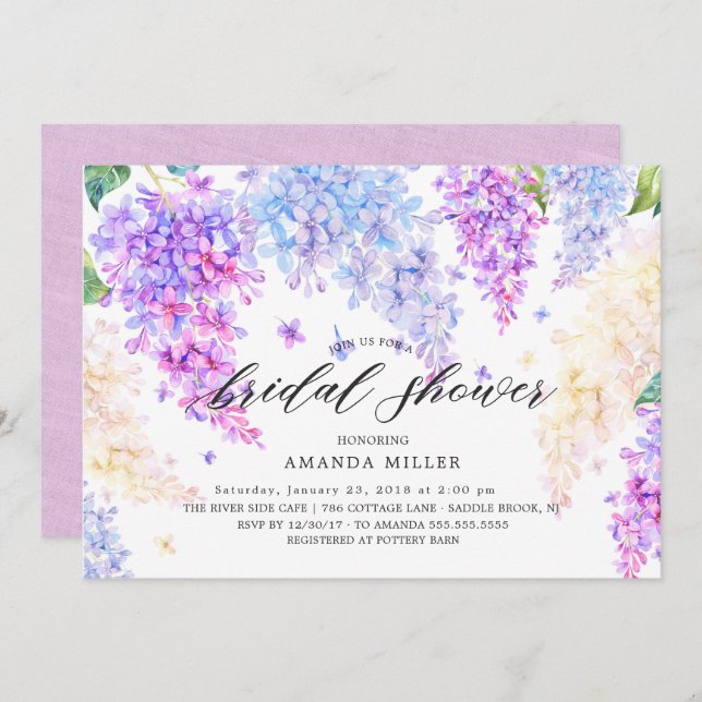 Watercolor Lilac Bridal Shower Invitation (Front/Back)