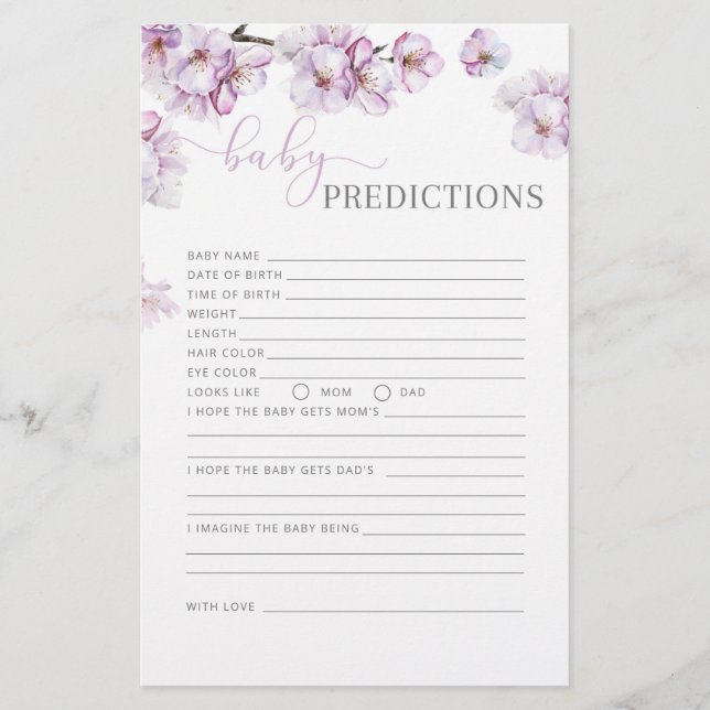 Watercolor lilac Cherry blossom baby predictions (Front)