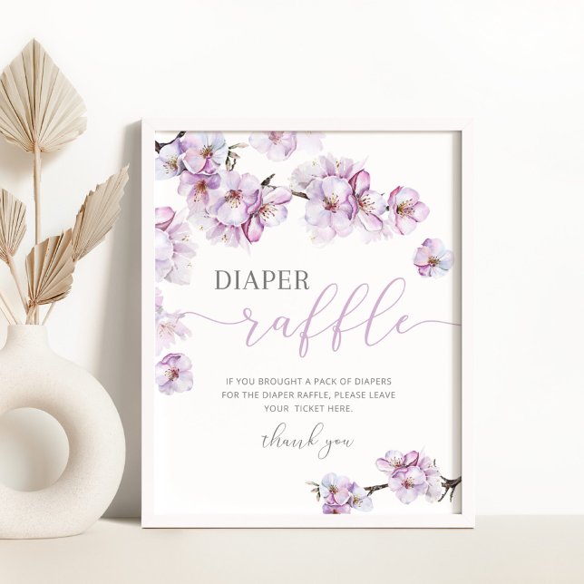 Watercolor lilac cherry blossom diaper raffle sign (Creator Uploaded)