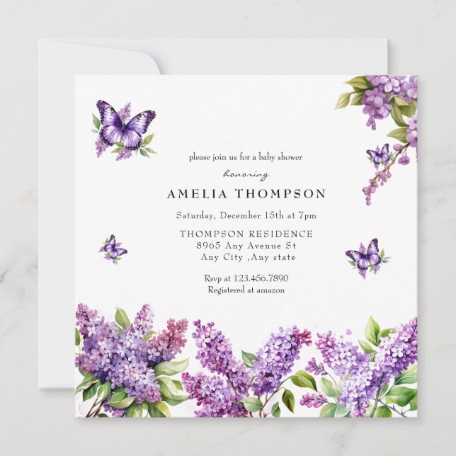 Watercolor Lilac | Floral Baby Shower Invitation (Front)