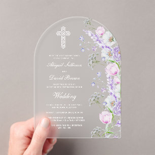 Watercolor Lilac Flowers Arch Wedding Acrylic Invitations
