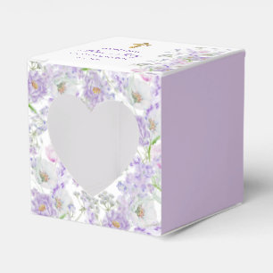 Watercolor Lilac Flowers First Communion Heart Favor Box