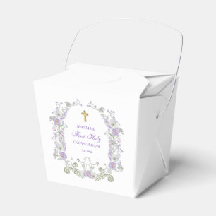 Watercolor Lilac Flowers First Communion Take Out Favor Box