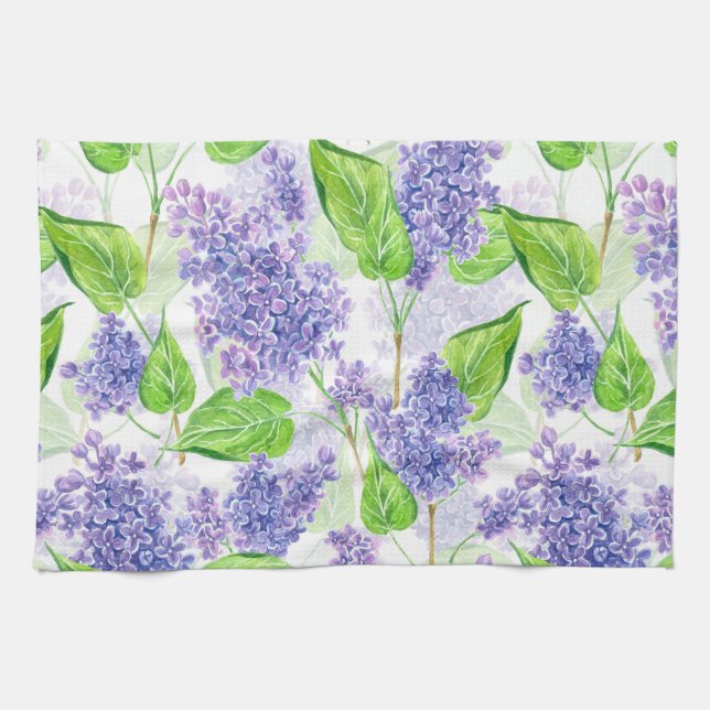 Watercolor lilac flowers kitchen towel (Horizontal)