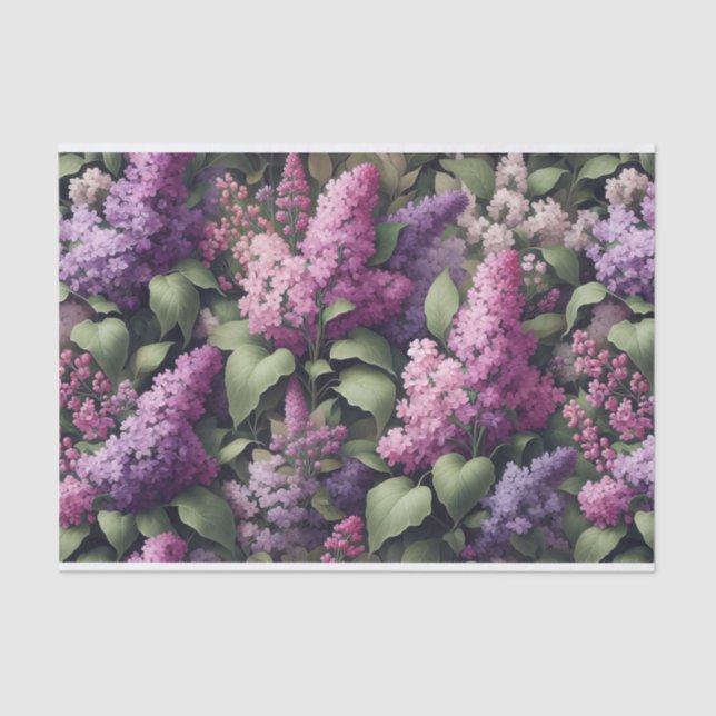 Watercolor Lilac Flowers Pattern Decoupage Tissue Paper (Front)