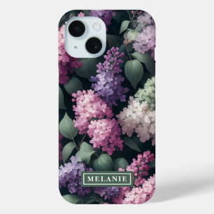 Watercolor Lilac Flowers Personalized iPhone 15 Case