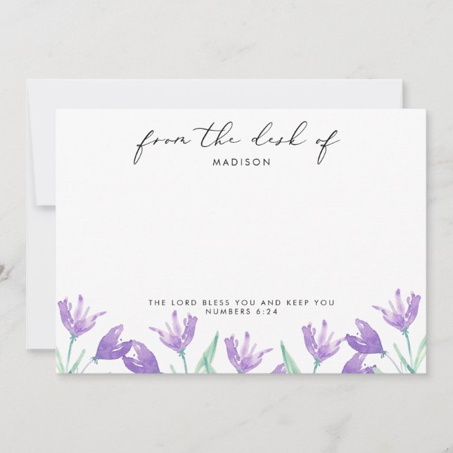 Watercolor Lilac Flowers Personalized  Scripture Card (Front)