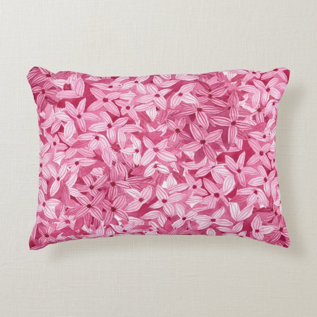 Watercolor lilac flowers: pink floral background accent pillow (Front)