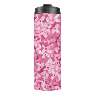 Watercolor lilac flowers: pink floral background thermal tumbler