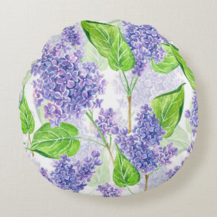 Watercolor lilac flowers round pillow