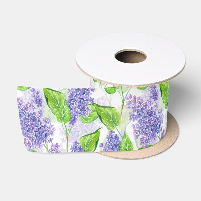 Watercolor lilac flowers satin ribbon (Spool)