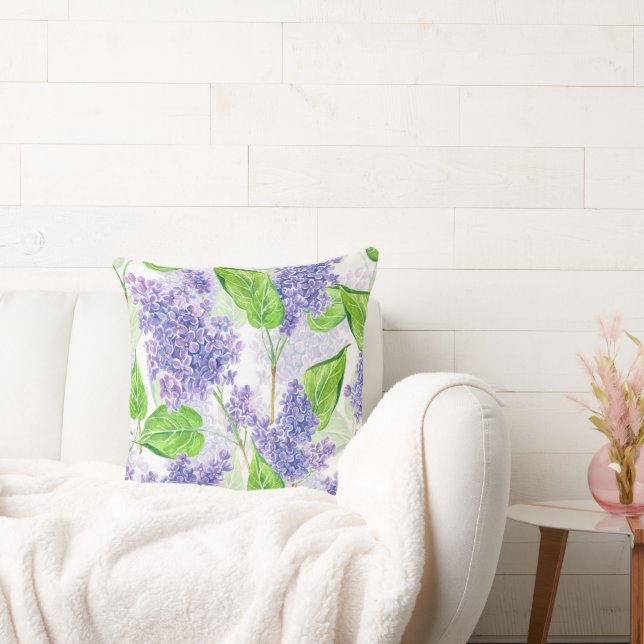 Watercolor lilac flowers throw pillow (Couch)
