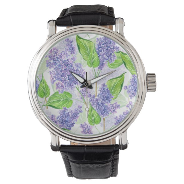 Watercolor lilac flowers watch (Front)