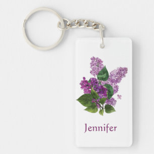 Watercolor Lilac Garden Flower Custom Name Keychain