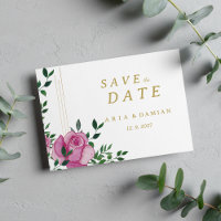 Watercolor lilac green gold floral Save the Date