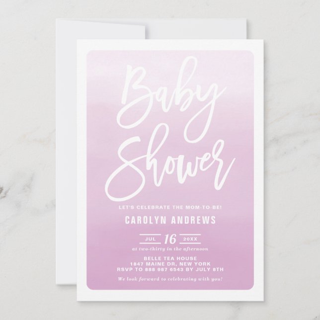 Watercolor Lilac Ombre Calligraphy Baby Shower Invitation (Front)