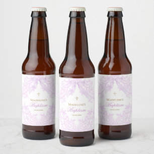 watercolor lilac purple Baptism Beer Bottle Label