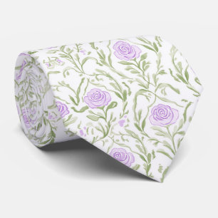 Watercolor lilac roses pattern neck tie