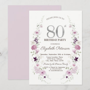 Watercolor Lilac Wildflowers 80th Birthday   Invitation
