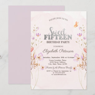Watercolor Lilac Wildflowers Purple Sweet 15  Invitation
