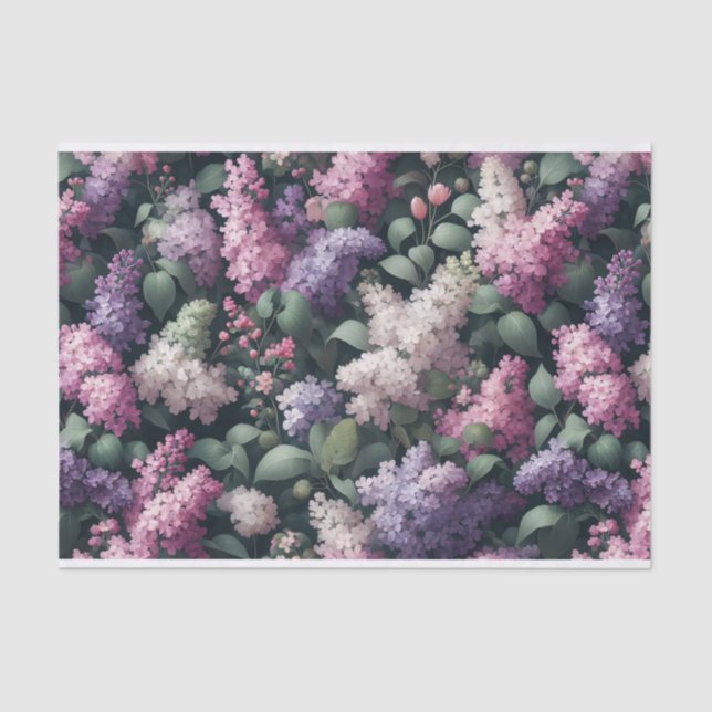 Watercolor Lilacs and Greenery Pattern Decoupage Tissue Paper (Front)