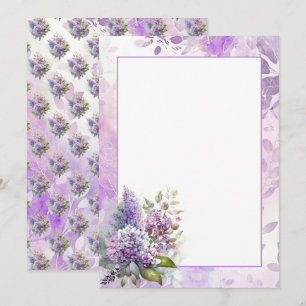 Watercolor Lilacs and Hydrangea Floral Blank Invitation