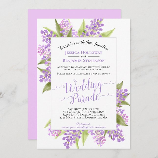 Watercolor Lilacs Wedding Parade/Reception Invitation (Front/Back)