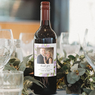 Watercolor Lilacs Wedding Thank You & Photo Wine Label