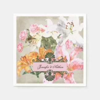 Watercolor Lilies Paper Wedding  Napkins