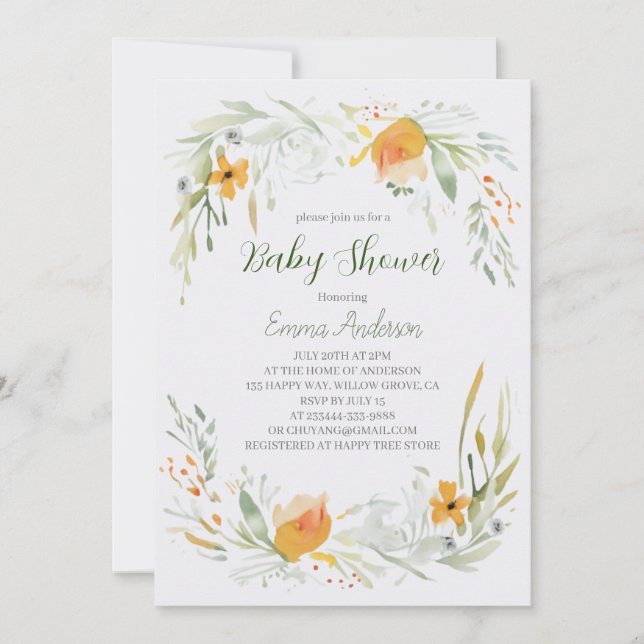 Watercolor Lily Baby Shower Invitation (Front)