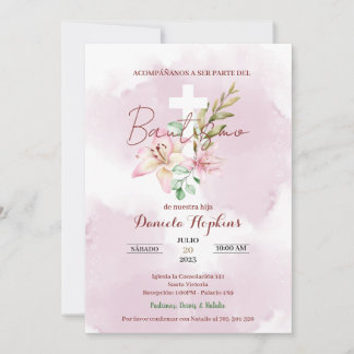 Watercolor lily baptism invitation