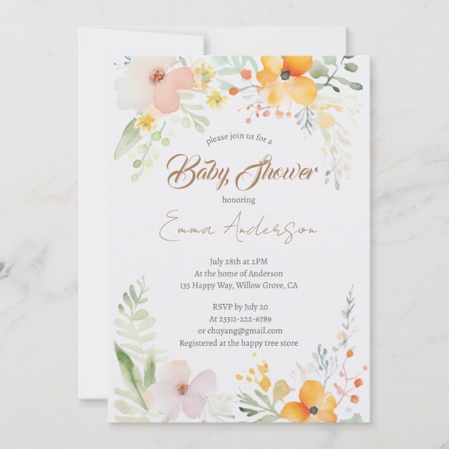 Watercolor Lily Floral Baby Shower Invitation (Front)