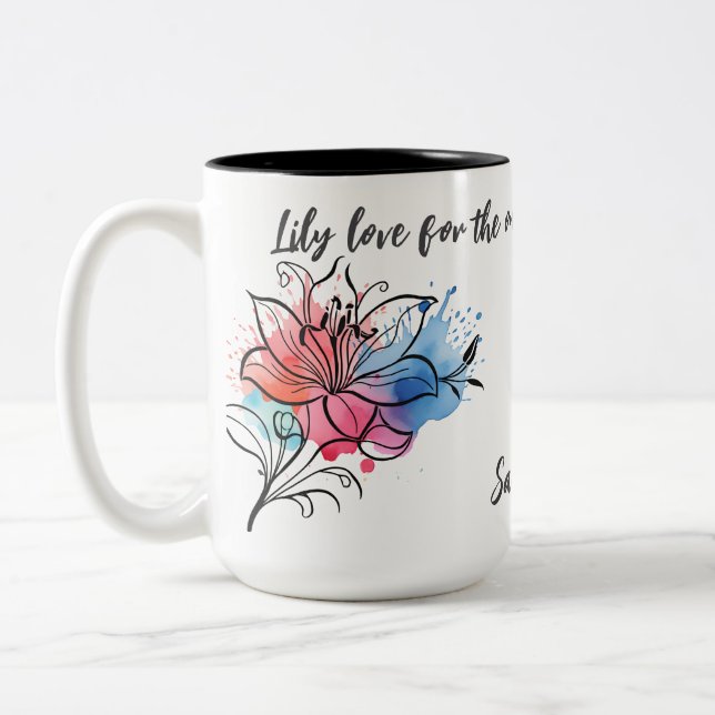Watercolor Lily Floral Mug for Mom (Left)