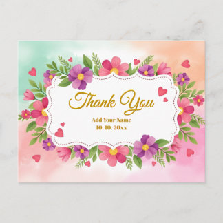 Watercolor Lily Grace Floral Stationery Thank You Postcard