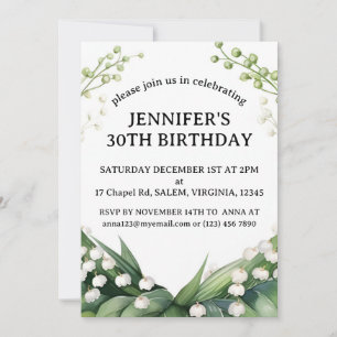 Watercolor Lily of the Valley Birthday Party Invitation