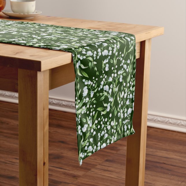 Watercolor Lily of the Valley Flowers Medium Table Runner (In Situ)