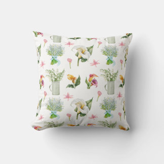 Watercolor Lily Print Pattern Throw Pillow